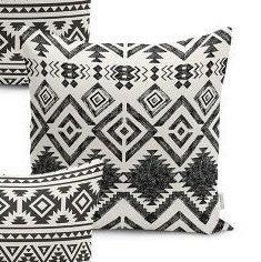 Set of 4 Scandinavian Pillow Covers and 1 Table Runner|Southwestern Home Decor|Decorative Rug Design Tablecloth|Aztec Cushion and Runner Set