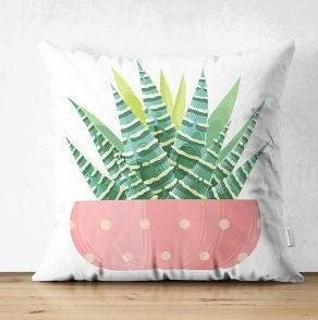 Set of 4 Green Cactus Pillow Covers|Decorative Succulent Pillow Case|Housewarming Floral Cactus Throw Pillow Case|Boho Bedding Home Decor