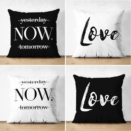 Set of 4 Valentine's Day Pillow Covers|Black White Love/Now Print Cushion Case|Romantic 14 February Bedroom Decor|Anniversary Gift For Wife