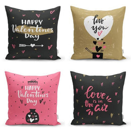 Set of 4 Valentine's Day Pillow Covers|Love is in The Air Home Decor|Heart Print Cushion Case|Anniversary Love You Throw Pillow for Fiance