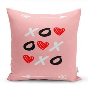 Set of 4 Valentine's Day Pillow Covers|Powder Pink Interior Valentine Decoration|February 14 Cushion|XOXO Bedroom Pillow|Gift For Sweetheart