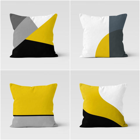 Abstract Geometric Pillow Cover|Black Yellow Gray Cushion Case|Decorative Pillow Top|Boho Bedding Home Decor|Housewarming Outdoor Pillow Top