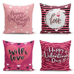 Set of 4 Valentine's Day Pillow Covers|With Love Cushion Case|Pinky Romantic Decor|Love Heart Throw Pillow|Happy Valentine's Porch Cushion