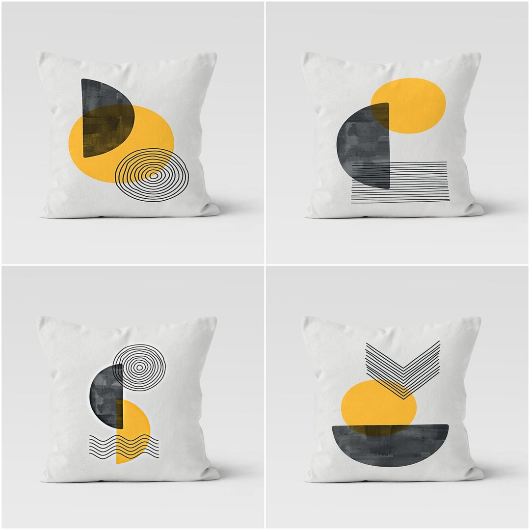 Abstract Geometric Pillow Cover|Black Yellow White Color Cushion Case|Decorative Pillow Top|Boho Bedding Decor|Contemporary Throw Pillow Top
