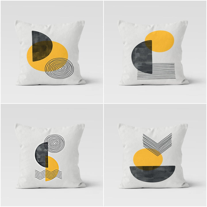 Abstract Geometric Pillow Cover|Black Yellow White Color Cushion Case|Decorative Pillow Top|Boho Bedding Decor|Contemporary Throw Pillow Top