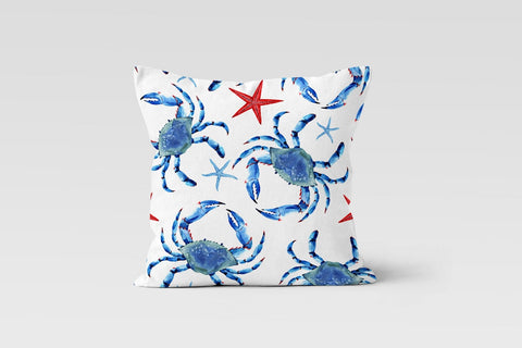Beach House Pillow Covers|Coastal Pillow Case|Nautical Cushion Case|Octopus and Fish Throw Pillow|Coral Starfish and Crab Print Home Decor