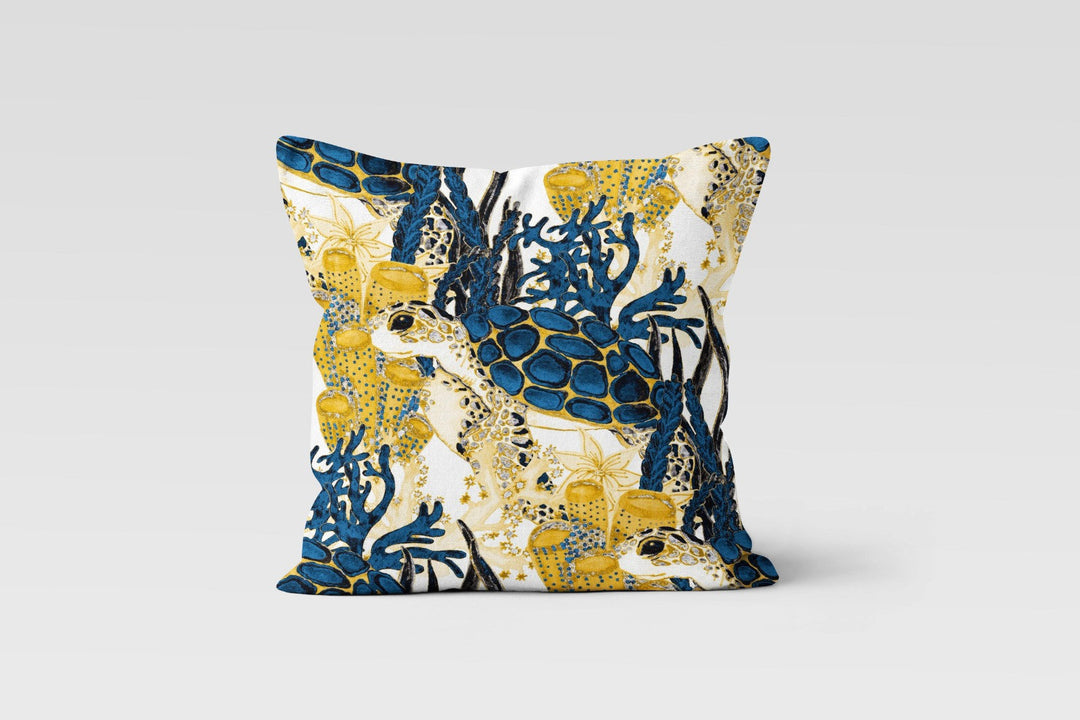 Beach House Pillow Case|Fish Pillow Cover|Sea Turtle Starfish Pillow|Decorative Nautical Cushion|Coral Print Throw Pillow|Coastal Home Decor