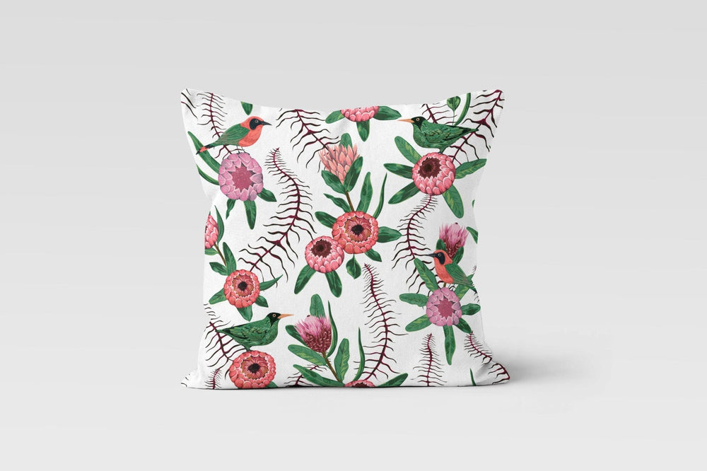 Floral Bird Pillow Case|Birds, Flowers and Tree Branches Pillow Cover|Decorative Colorful Bird Cushion Case|Housewarming Porch Cushion Cover