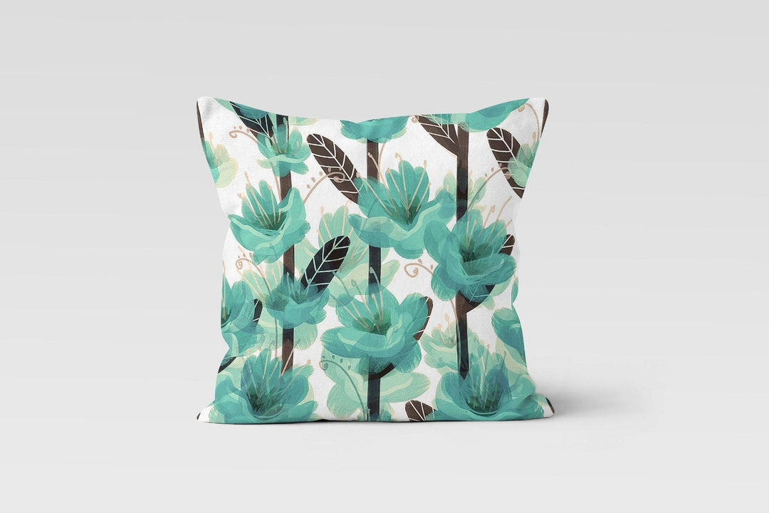 Poppy Pillow Cover|Red Yellow Turquoise Poppy Cushion Case|Floral Throw Pillow Top|Boho Bedding Home Decor|Rustic Farmhouse Style Pillow Top