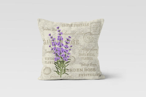 Purple Floral Pillow Cover|Purple Flower Cushion Case|Decorative Purple Beige Throw Pillow Case|Boho Bedding Decor|Farmhouse Style Pillow