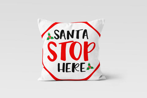 Christmas Pillow Covers|Santa Stop Here Print Xmas Decor|Decorative Christmas Pillow Case|Xmas Throw Pillow|Red Black White Christmas Decor
