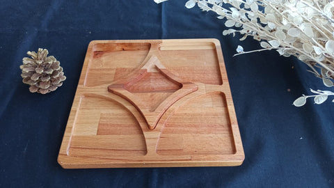 Wooden Snack and Breakfast Plate|Divided Serving Tray|Kitchen Table Decor|Custom Beech Plate Set with Section|Housewarming Gift Tray For Her