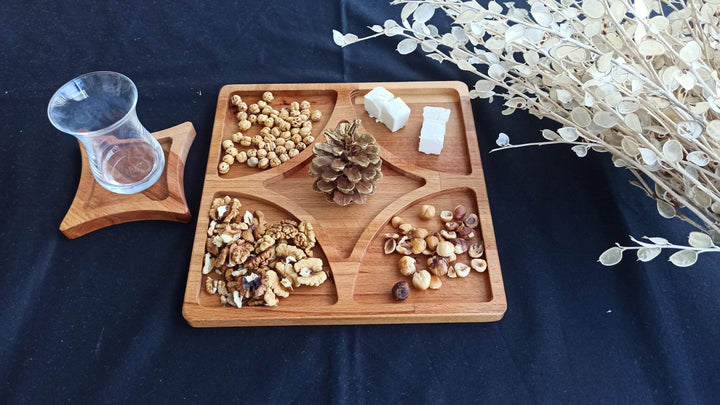 Wooden Snack and Breakfast Plate|Divided Serving Tray|Kitchen Table Decor|Custom Beech Plate Set with Section|Housewarming Gift Tray For Her