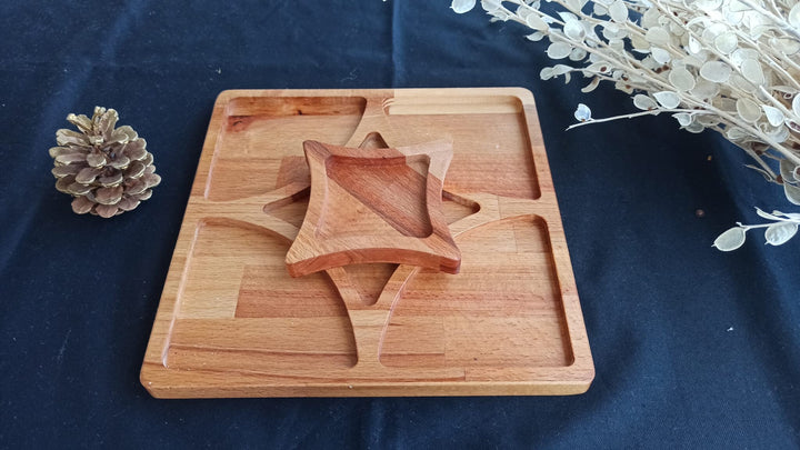 Wooden Snack and Breakfast Plate|Divided Serving Tray|Kitchen Table Decor|Custom Beech Plate Set with Section|Housewarming Gift Tray For Her
