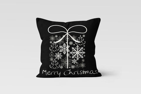 Christmas Pillow Cover|Black White Christmas Decor|Decorative Best Wishes Cushion|Snowflake Xmas Throw Pillow|Merry Xmas Outdoor Pillow Top