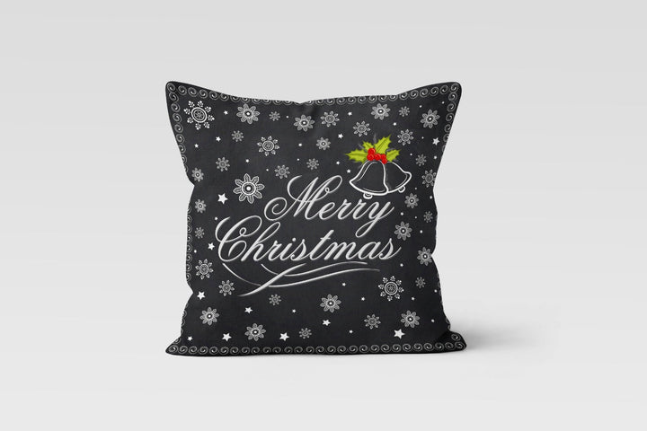 Christmas Pillow Cover|Black White Christmas Decor|Decorative Best Wishes Cushion|Snowflake Xmas Throw Pillow|Merry Xmas Outdoor Pillow Top