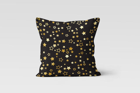 Winter Trend Pillow Cover|Black Gold Christmas Decor|Decorative Geometric Pillow Top|Snowflake Xmas Throw Pillow|Golden Stars Outdoor Pillow
