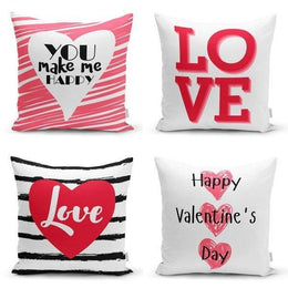 Set of 4 Valentine's Day Pillow Covers|Love Heart Home Decor|You Make Me Happy Pillow|Happy Valentine's Day Cushion|Love Throw Pillow Sham