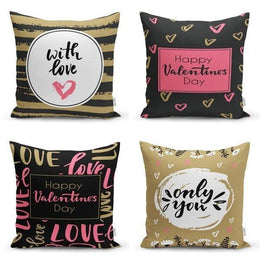 Set of 4 Valentine's Day Pillow Covers|With Love Home Decor|Happy Valentine's Day Cushion Case|Only You Throw Pillow Top|Gift for Girlfriend