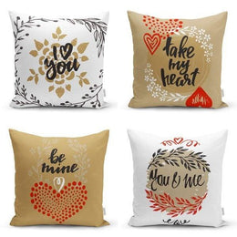 Set of 4 Valentine's Day Pillow Covers|Gold White Love Decor|Take My Heart Cushion Case|Be Mine, You and Me Throw Pillow Top|Gift for Women
