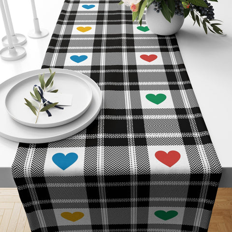 Valentine Day Table Runner|I Love You Print Dining Table Decor|Romantic Tabletop with Love Cat|Kitchen Decor with Heart|Gift for Valentine