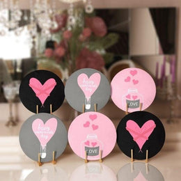 Valentine's Day Placemat|Set of 6 Love Supla Table Mat|Pink Heart Print Round Dining Underplate|Romantic Kitchen Decor|Coaster Gift for Her