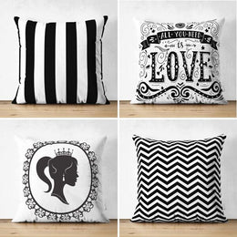 Set of 4 Valentine's Day Pillow Covers|Black White Geometric Love Pillowtop|Romantic Cushion Case Set|Gift Throw Pillow Sham for Girlfriend