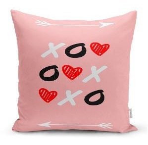 Set of 4 Valentine's Day Pillow Covers|Powder Pink Interior Valentine Decoration|February 14 Cushion|XOXO Bedroom Pillow|Gift For Sweetheart