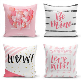 Set of 4 Valentine's Day Pillow Covers|Love is in The Air Home Decor|Be Mine Cushion Case|Let's Kiss Print Throw Pillow|Gift for Girlfriend
