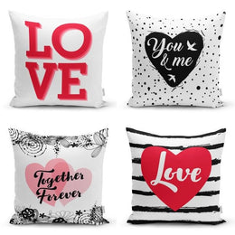 Set of 4 Valentine's Day Pillow Covers|Together Forever Print Romantic Cushion Case|You and Me Pillowtop|Striped Heart Porch Pillow Sham