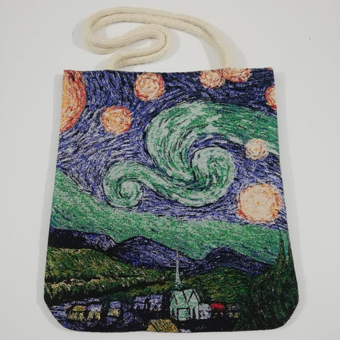 Gobelin Tapestry Shoulder Bags|Van Gogh Langlois Bridge, Starry Night Bag|Handmade Drawstring Tapestry Bag|Overnight Gobelin Bag|Woven Bag