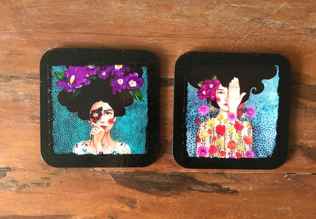 Set of 6 Hand Painted Coasters|Women Themed Drink Coaster Set|Custom Handmade Kitchen Decor|New Home Gift|Original Cute Decor|Gift For Mom