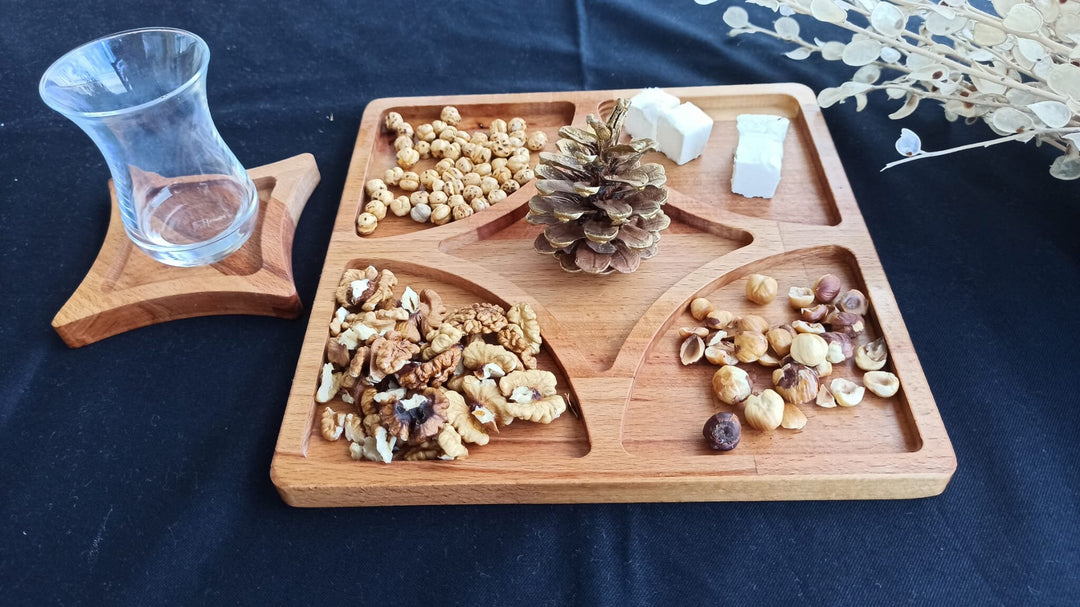 Wooden Snack and Breakfast Plate|Divided Serving Tray|Kitchen Table Decor|Custom Beech Plate Set with Section|Housewarming Gift Tray For Her