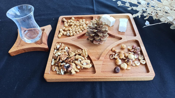 Wooden Snack and Breakfast Plate|Divided Serving Tray|Kitchen Table Decor|Custom Beech Plate Set with Section|Housewarming Gift Tray For Her