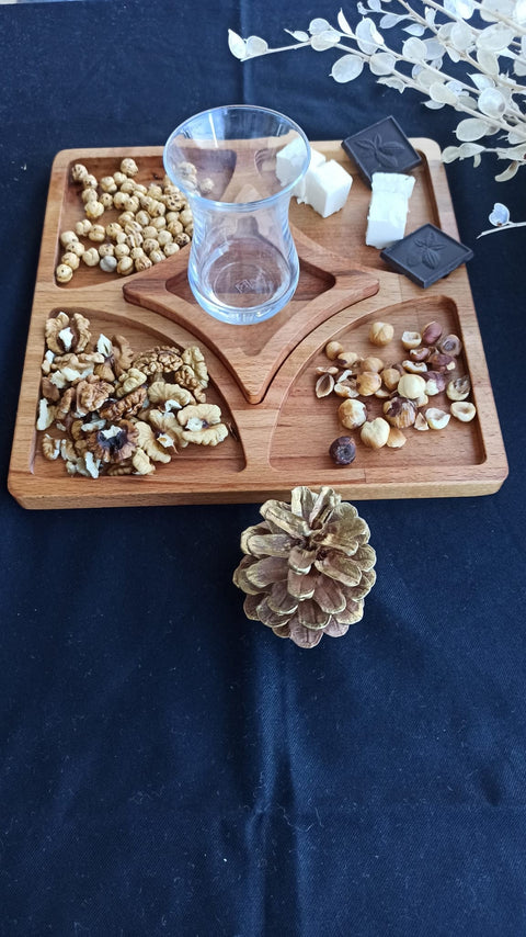 Wooden Snack and Breakfast Plate|Divided Serving Tray|Kitchen Table Decor|Custom Beech Plate Set with Section|Housewarming Gift Tray For Her