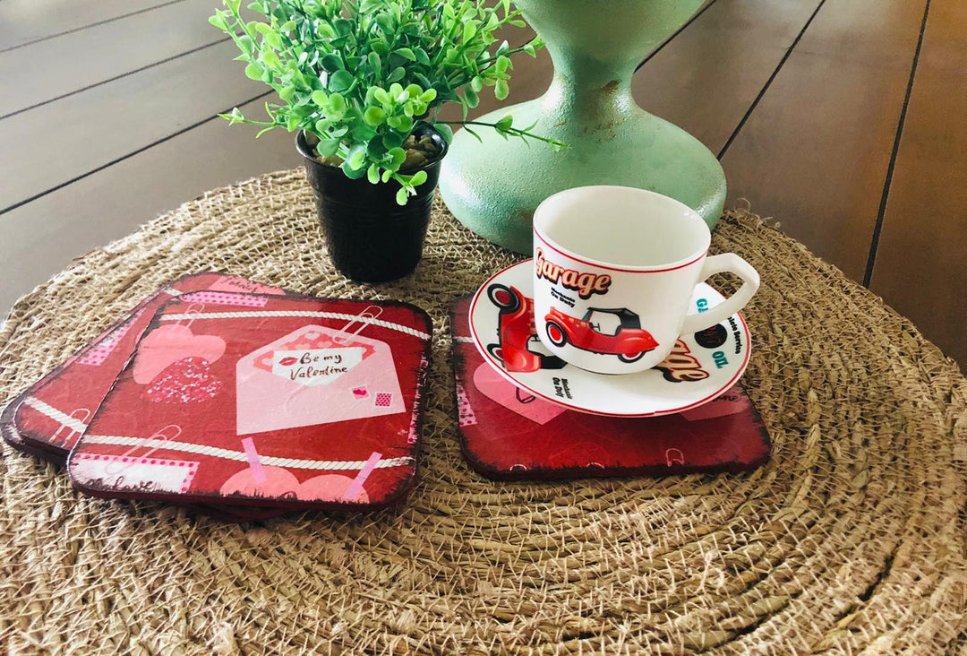 Be My Valentine Coaster Set of 4|Valentine's Day Gift For Her|Romantic Home Decor|Coaster Gift For Girlfriend|Handmade Coffee Table Decor