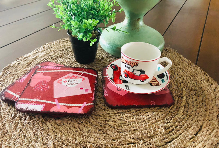 Be My Valentine Coaster Set of 4|Valentine's Day Gift For Her|Romantic Home Decor|Coaster Gift For Girlfriend|Handmade Coffee Table Decor