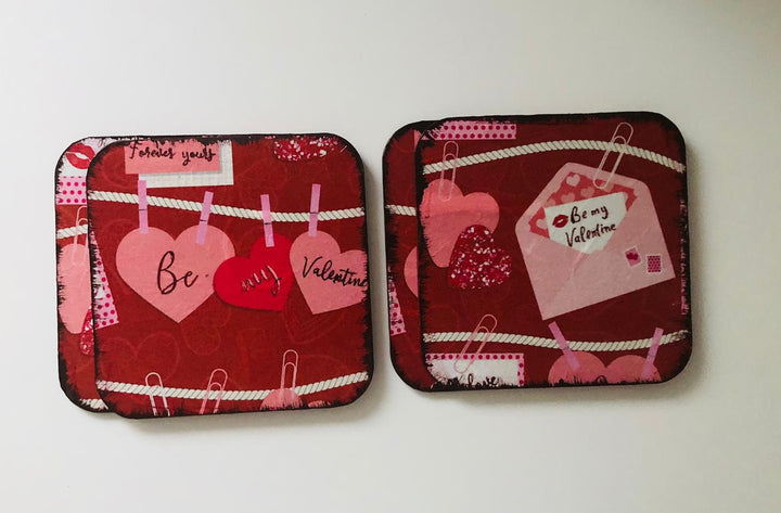 Be My Valentine Coaster Set of 4|Valentine's Day Gift For Her|Romantic Home Decor|Coaster Gift For Girlfriend|Handmade Coffee Table Decor