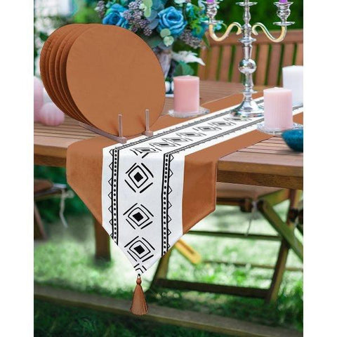 Nordic Table Runner & Placemat Set|Scandinavian Tabletop|Set of 6 Supla Table Mat|Ethnic Design Tablecloth and American Service Underplate