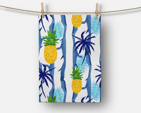 Pineapple Hand Towel|Fruit Printed Kitchen Towel|Blue Yellow Dish Towel|Decorative Tea Towel|Housewarming Summer Trend Hand Towel|Dishcloth