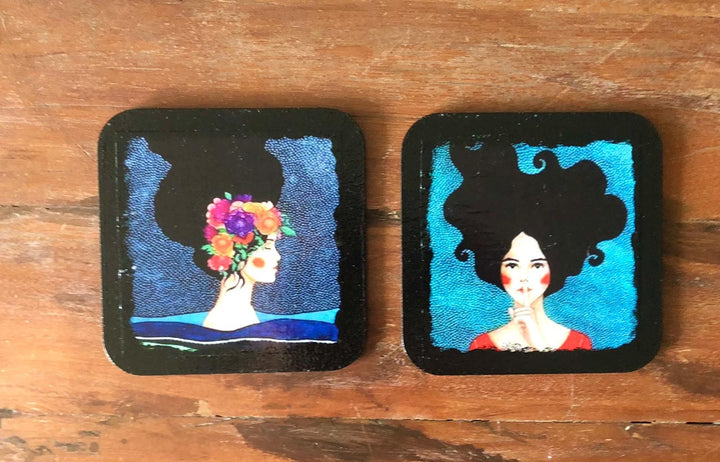 Set of 6 Hand Painted Coasters|Women Themed Drink Coaster Set|Custom Handmade Kitchen Decor|New Home Gift|Original Cute Decor|Gift For Mom
