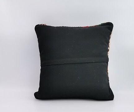 Vintage Kilim Pillow Cover|Turkish Kilim Cushion|Geometric Anatolian Throw Pillow Top|Boho Bedding Decor|Handwoven Rug Cushion Case 16x16