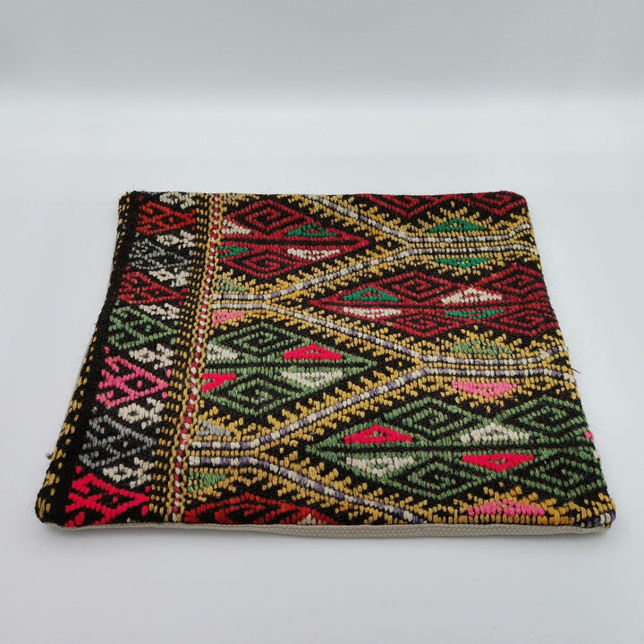 Vintage Kilim Pillow Cover|Turkish Kelim Pillow Top|Ottoman Rug Throw Pillowcase|Diamond Pattern Decor|Handwoven Rug Cushion Cover 16x16