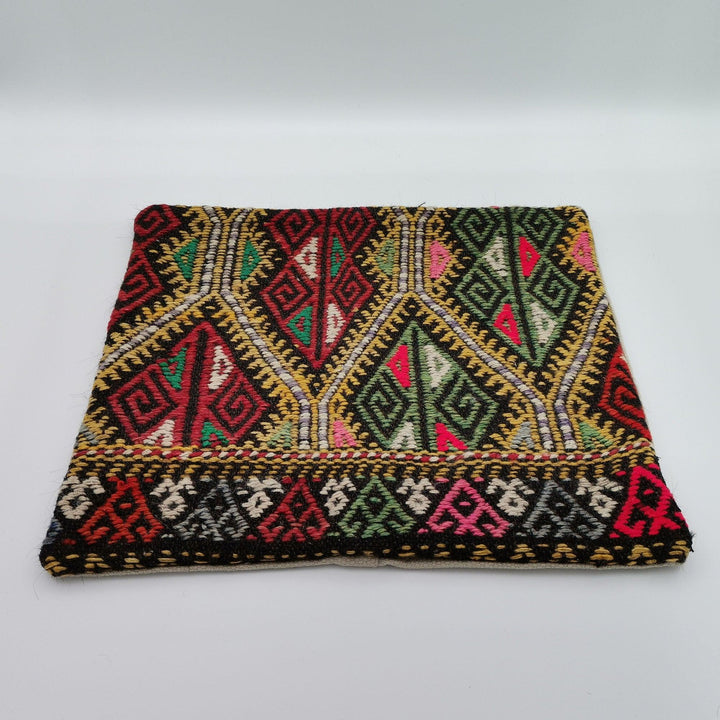 Vintage Kilim Pillow Cover|Turkish Kelim Pillow Top|Ottoman Rug Throw Pillowcase|Diamond Pattern Decor|Handwoven Rug Cushion Cover 16x16