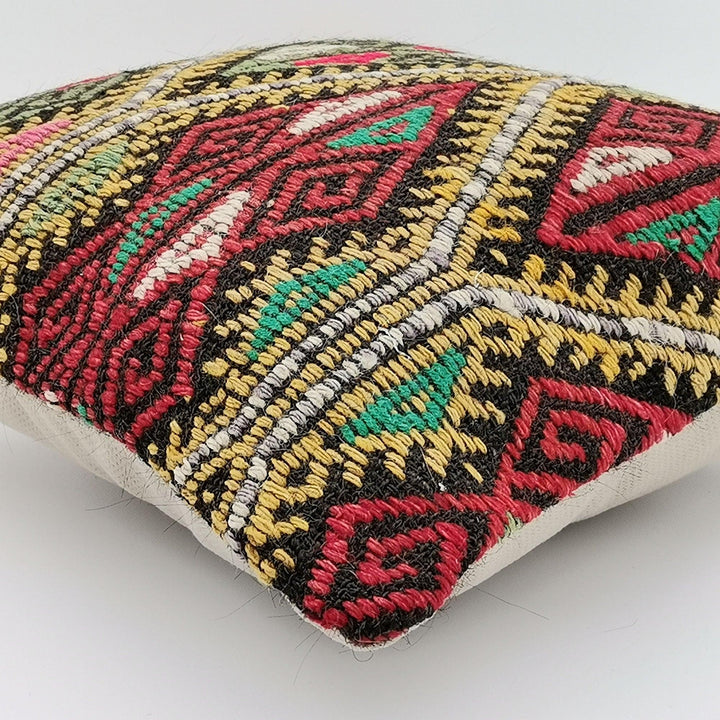 Vintage Kilim Pillow Cover|Turkish Kelim Pillow Top|Ottoman Rug Throw Pillowcase|Diamond Pattern Decor|Handwoven Rug Cushion Cover 16x16