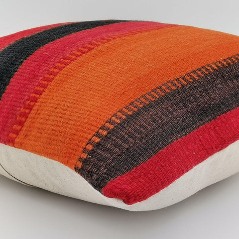 Vintage Kilim Pillow Cover|Turkish Kilim Home Decor|Anatolian Throw Pillow with Stripes|Boho Bedding Decor|Handwoven Rug Cushion Case 16x16