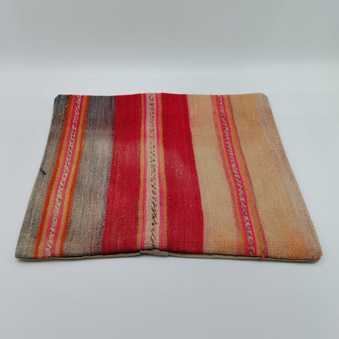 Vintage Kilim Pillow Cover|Kelim Home Decor|Eclectic Ottoman Throw Pillow|Boho Bedding Decor|Handwoven Rug Cushion Case with Stripes 16x16