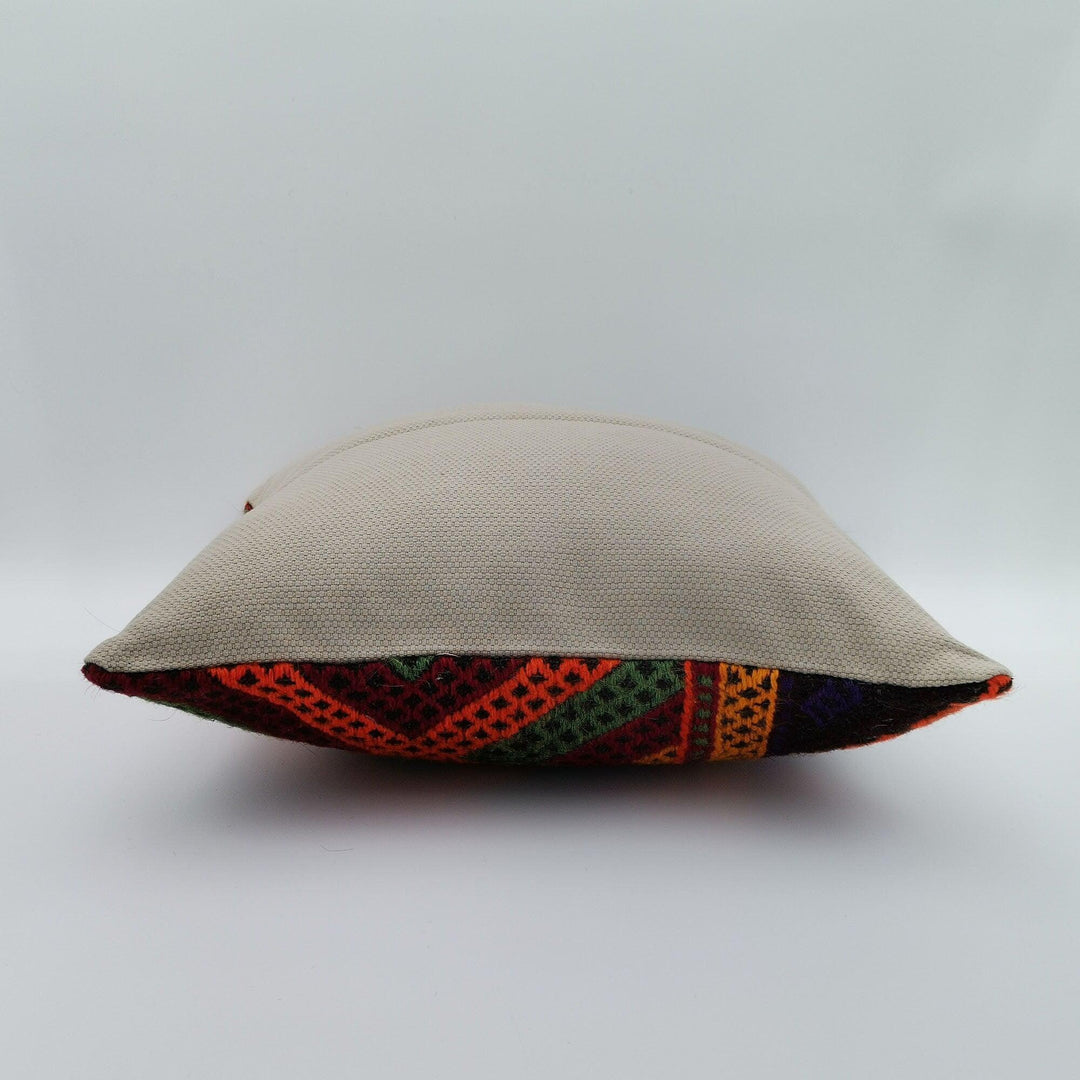 Turkish Kilim Pillow Cover|Geometric Pattern Vintage Kelim Cushion Case|Ottoman Throw Pillow Top|Handwoven Anatolian Rug Cushion Case 16x16