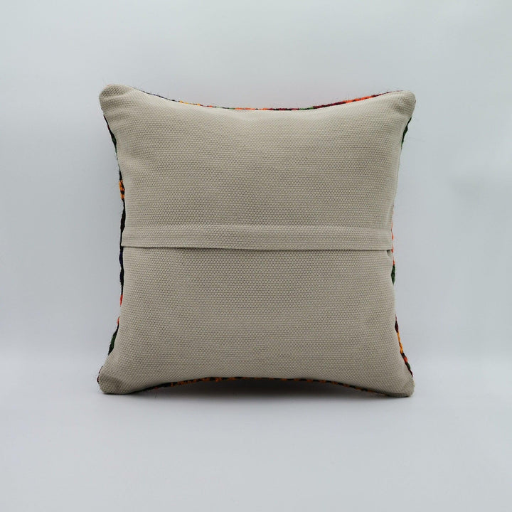 Turkish Kilim Pillow Cover|Geometric Pattern Vintage Kelim Cushion Case|Ottoman Throw Pillow Top|Handwoven Anatolian Rug Cushion Case 16x16