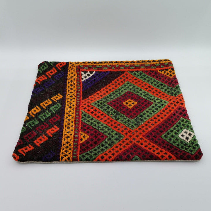 Turkish Kilim Pillow Cover|Geometric Pattern Vintage Kelim Cushion Case|Ottoman Throw Pillow Top|Handwoven Anatolian Rug Cushion Case 16x16